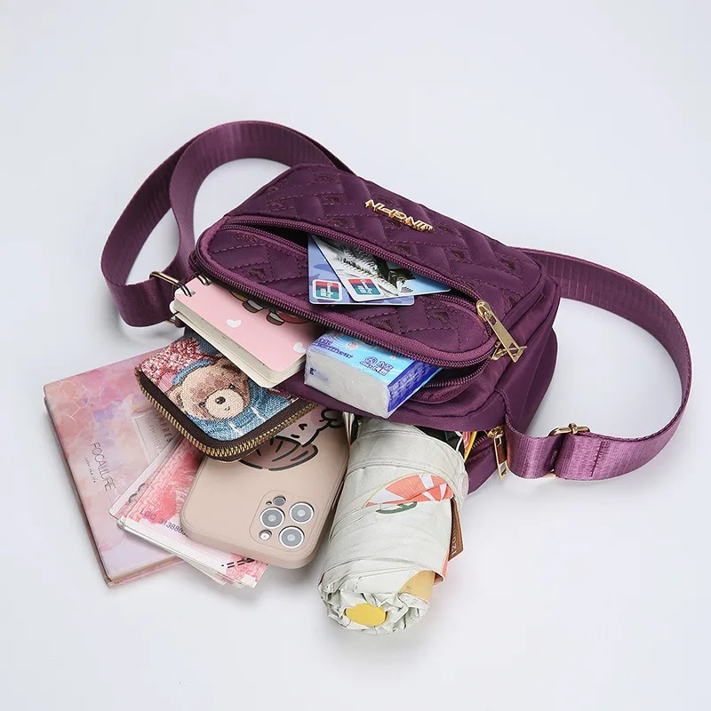 2024 New Fashion Embroidery Women Nylon Square Handbags Lady's Shoulder Cross Body Female Casual Women's Zipper Handbag
