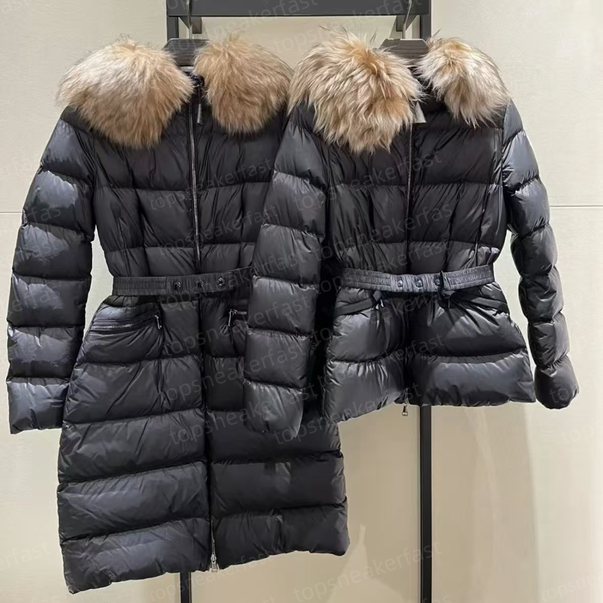 Womens Doudoune Femme Coats Winter Down Jcket Fur Hooded Coats Long Warm Outerwear Big Pocket With Belt Jacket Women boed short Down Jacket