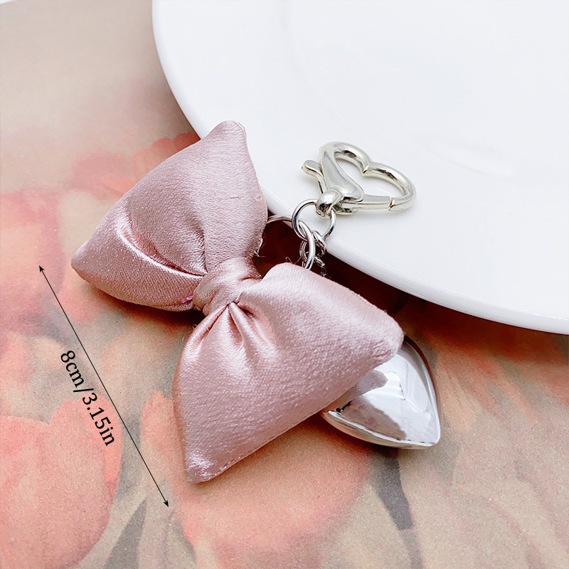 Cute Pink Bow Tie Key Chain Metal Love Phone Pendant Headphone Case Charms Car Key Ring Bag Decor Accessories