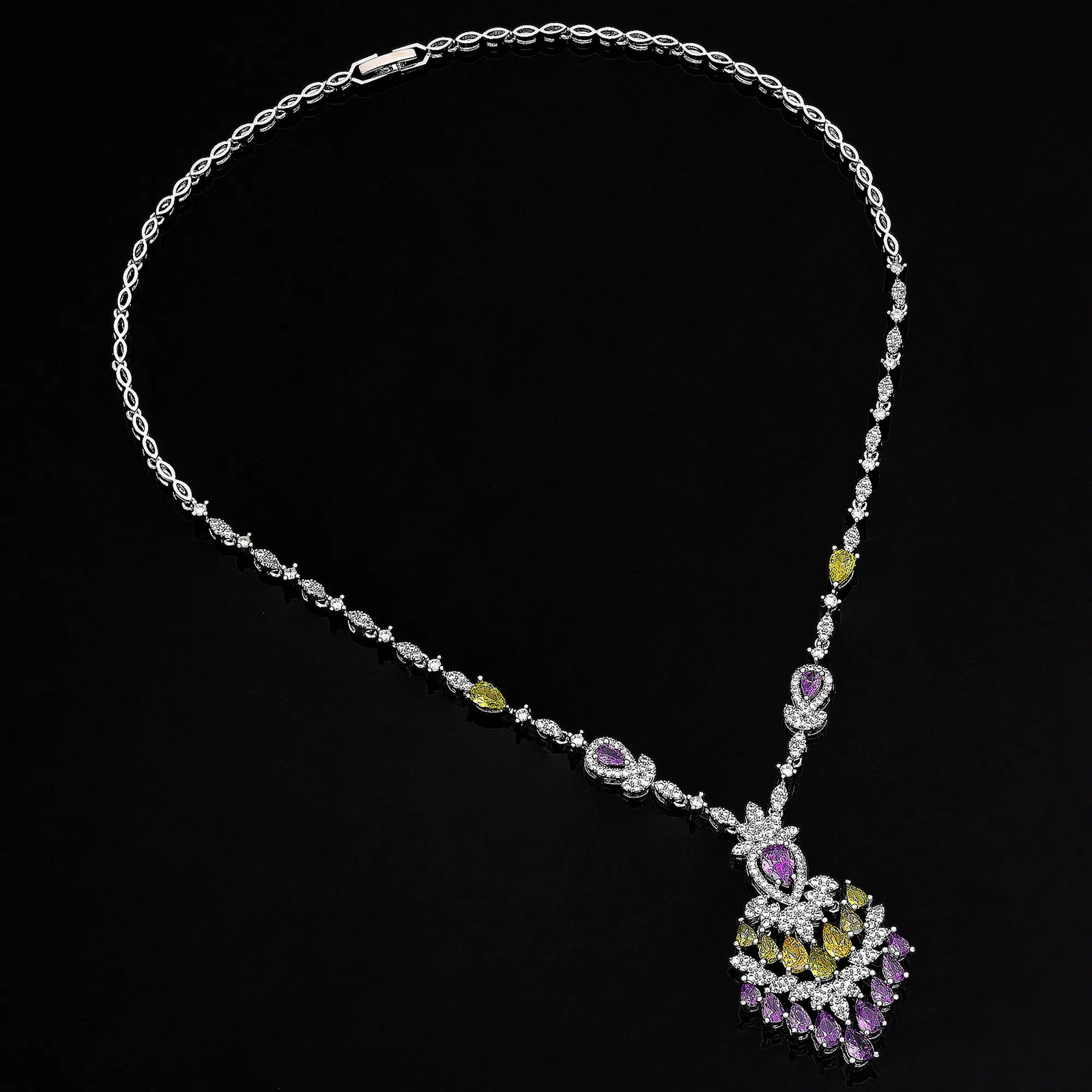 Elegant Wedding Jewelry Set Dubai UAE Bridal 4-piece Jewelry CZ Zircon Tassel Necklace Earring Set 241106