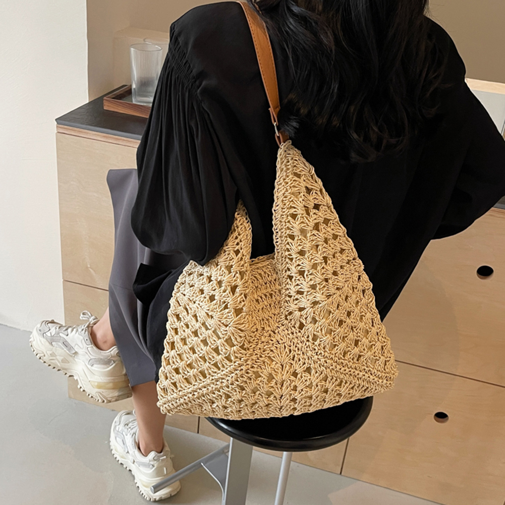 Hand-woven Bolsa Bag Women's New Beach Vacation Casual Shoulder Bag Ladies Large Capacity Hollow Out Straw Bags Shopping Handbag