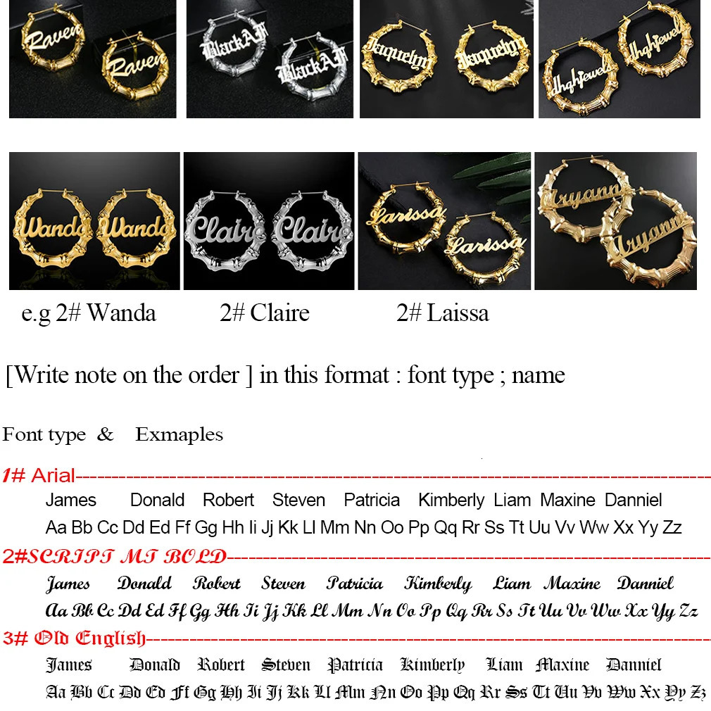 U7 Large 40/60/70/80mm Customized Name Bamboo Hoop Earrings Suitable for Women Pendant Personalized Name Jewelry BFF Birthday Gift 241106