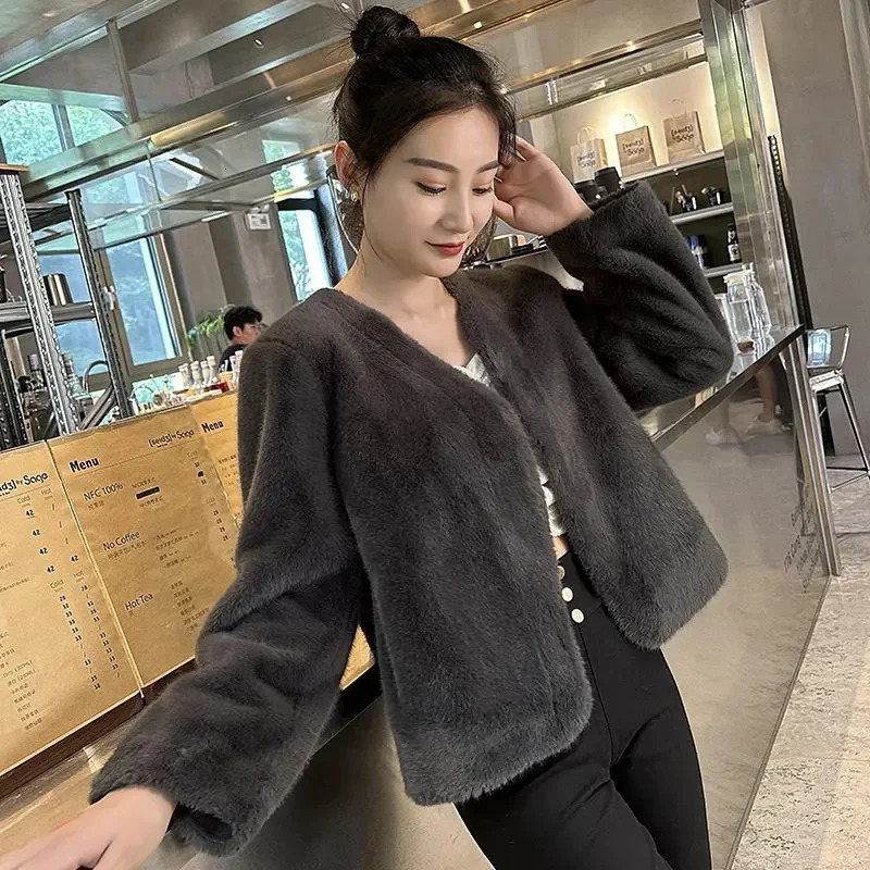 Autumn/Winter Rabbit Hair Fur Coat Womens Mink Coat Short Pattern Mesh Eye Red Plush Coat Quilted 241107