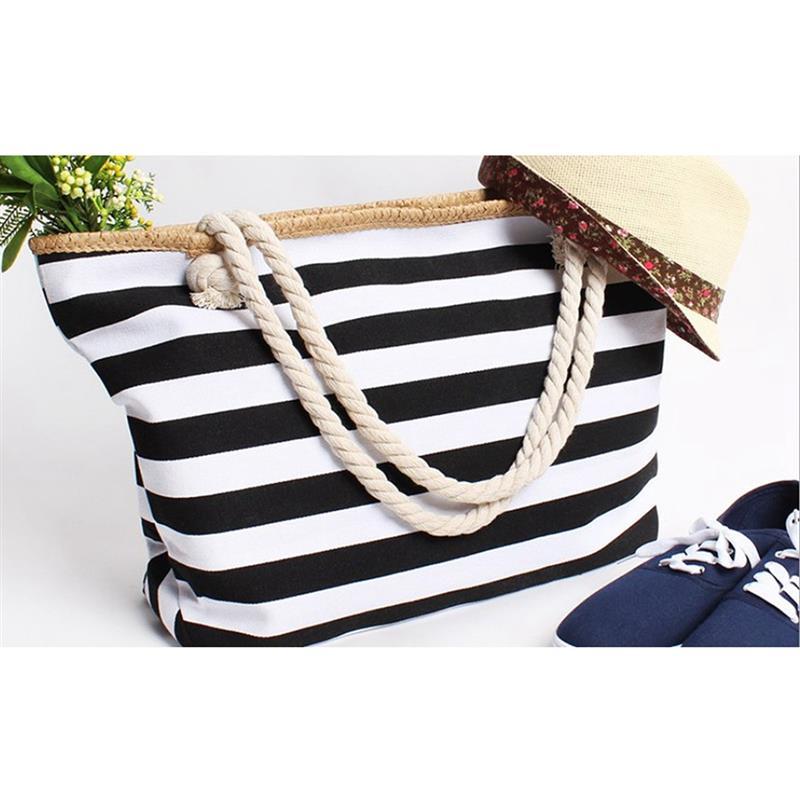 2019 New Beach Tote Bag Fashion Women Canvas Summer Large Capacity Striped Shoulder Bag Tote Handbag Shopping Shoulder Bags