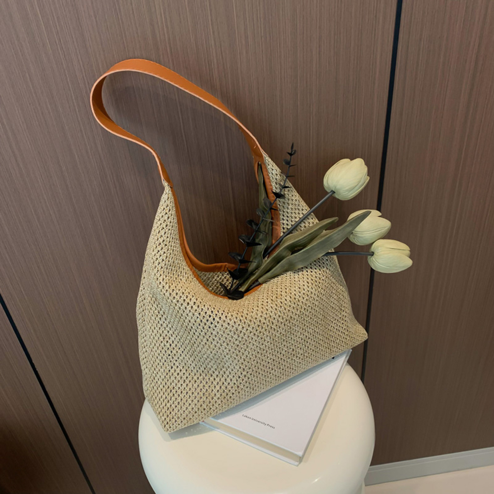 Women Straw Woven Tote Bag Fashion Woven Handbag Large Capacity Tote Clutch Bags with Small Pouch Solid Color Top-handle Handbag