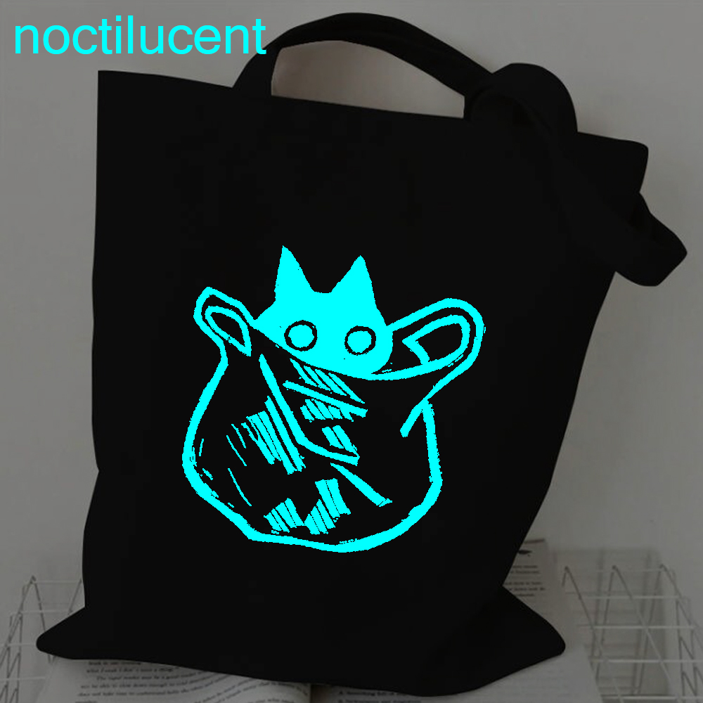 Women Canvas Bag Fashion Cats Luminous Shopping Bag Outerdoor Casual Shopper Bag Girl Student Handbag Tote Shoulder Lady Bags