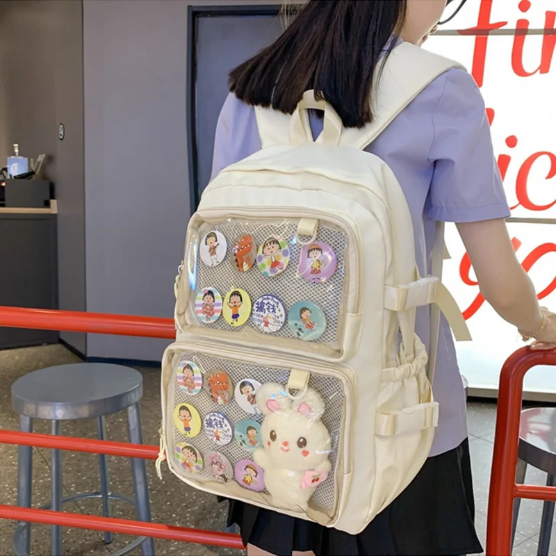 Ita backpack big backpack cute transparent pocket for pin display anime transparent womens Kawai personalized student bag 241107
