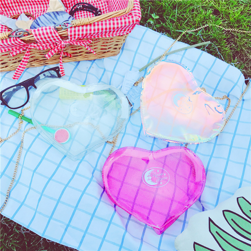 Japanese Harajuku Sweet and Cute Kawaii Girl Transparent Love One-Shoulder Diagonal Bag Mini Chain Bag Female Bag