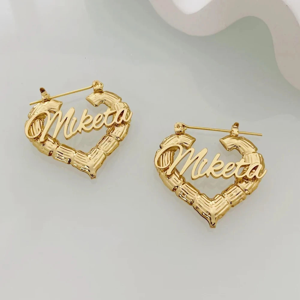 Haiyufly customizes names for girls bamboo earrings stainless steel jewelry personalized letters rens Mothers Day gifts 241106