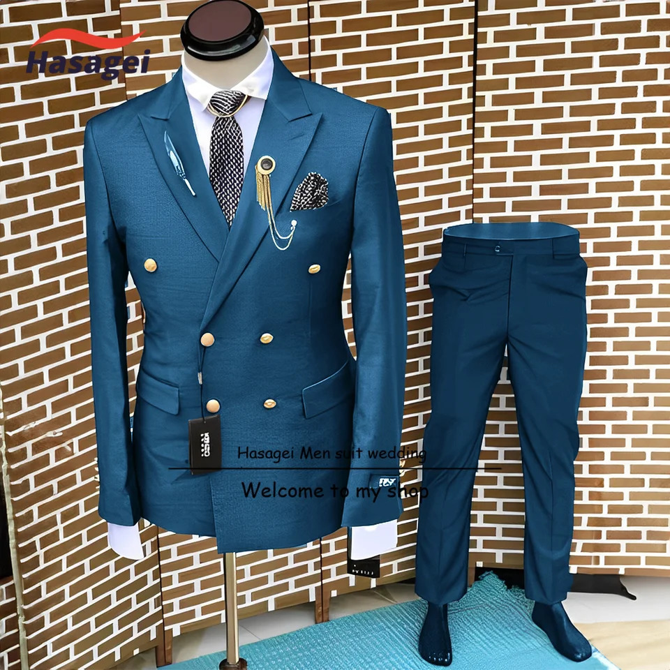 Mens wedding evening gown double-layer jacket and pants 2-piece set business jacket gold button set grooms set 241106