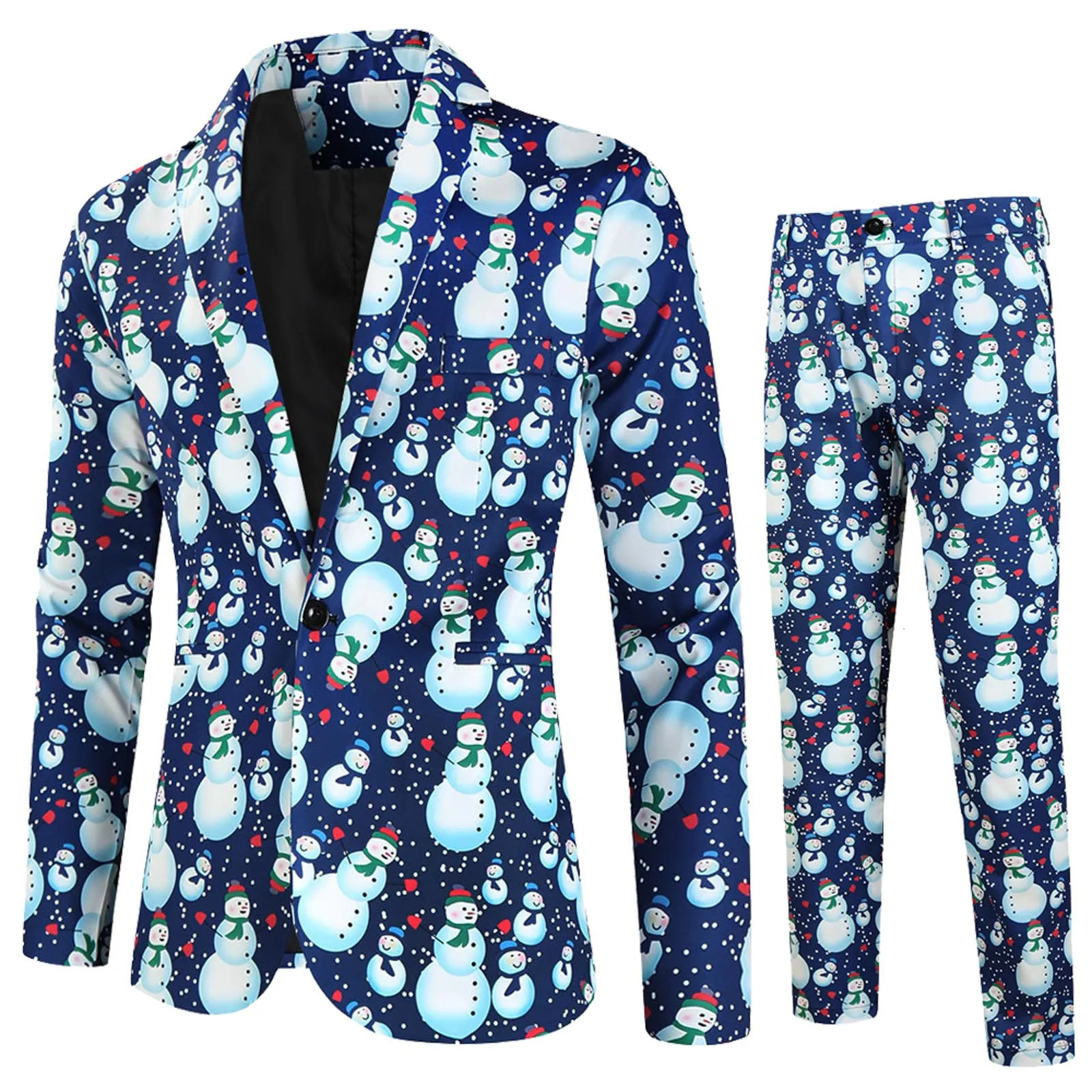 Christmas mens two-piece set fashion printed jacket and mens set spring and autumn lapel party dress formal jacket 241106