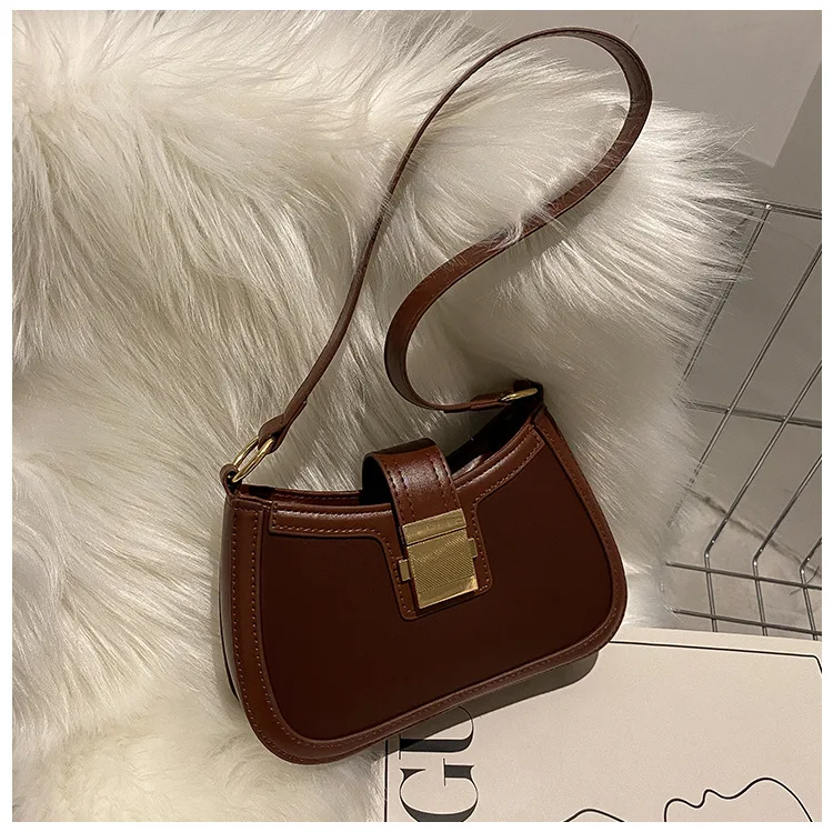 Vintage Trendy Ladies Underarm Shoulder Bag Solid Color Lacquer PU Leather Handbag Women Fashion Brand Simple Female Chain Purse