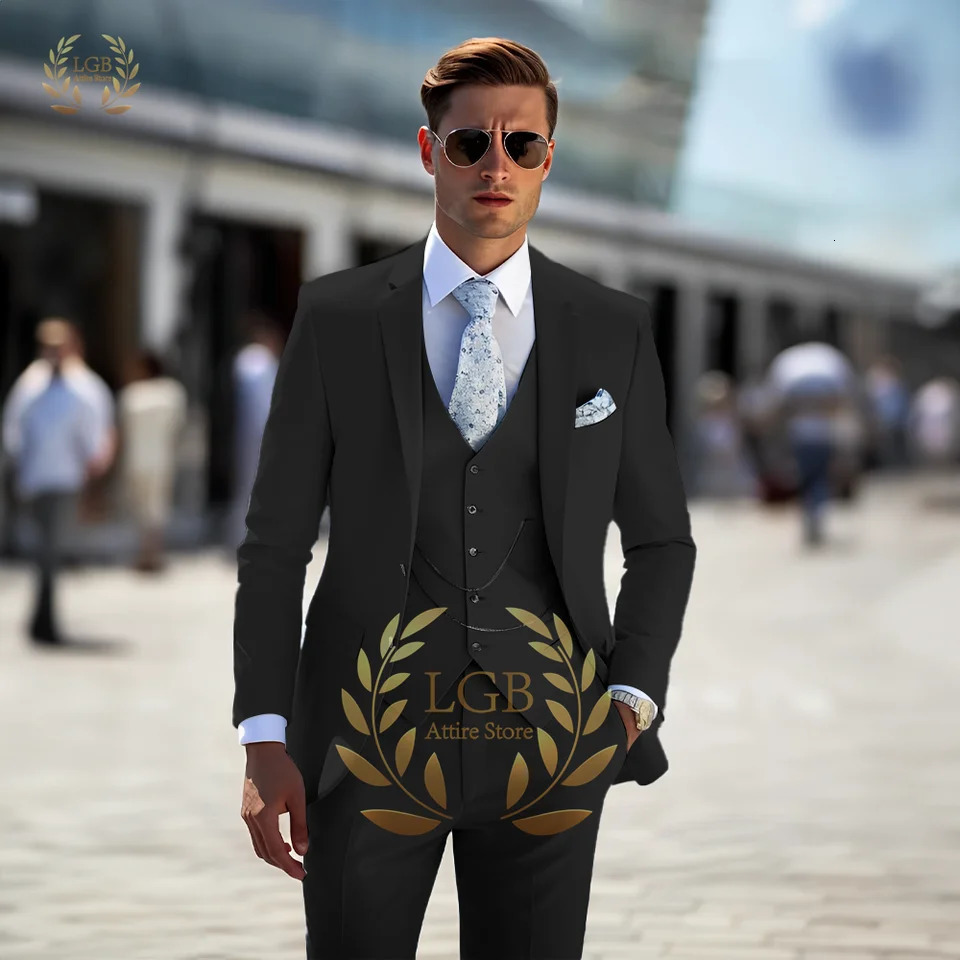 Mens Sky Blue Set 3-Piece Set 2-piece Button Notched Collar Wedding/Party/Dinner Custom Tailcoat Mens Casual Slimming Set 241106