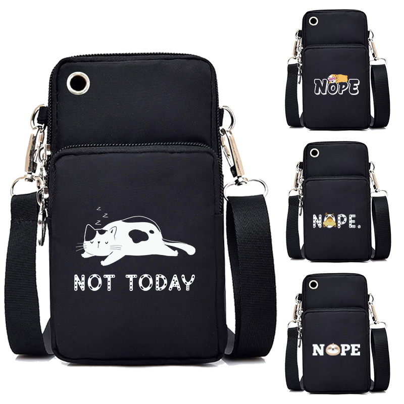 Cats Not Today Print Purses and Handbags Female Mini Mobile Phone Bag Animal Zipper Crossbody Bag Wrist Bag Women Shoulder Bags