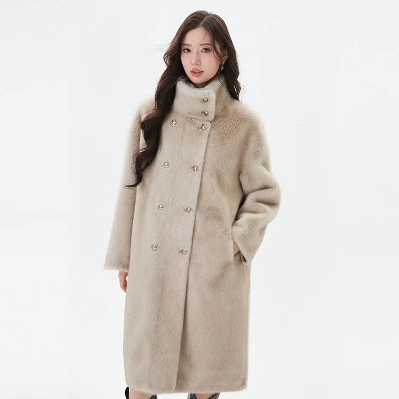 Winter artificial fur coat thickened and warm mink wool blend womens medium to long environmentally friendly womens fur coat 241107