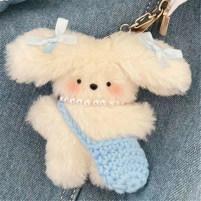 Fashion Little Milk Dog Keychain Instagram Bow Pendant Cute Plush Doll Pendant Animal Bow Keychain School Backpack Keychain Girl 241107