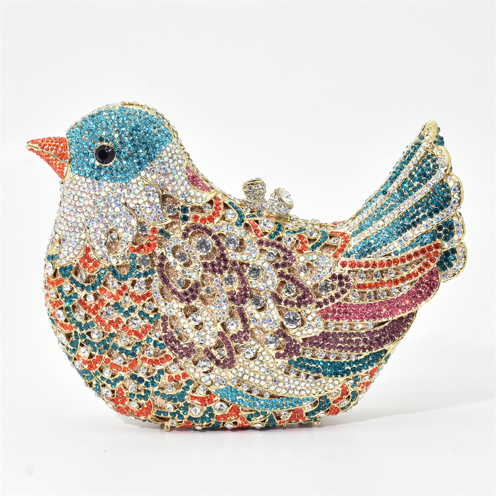 Latest Design Women Wedding Clutches Bags Purse for Bride Colorful Diamonds Purse Handbag Animal Bird Handmade Bridal Purses