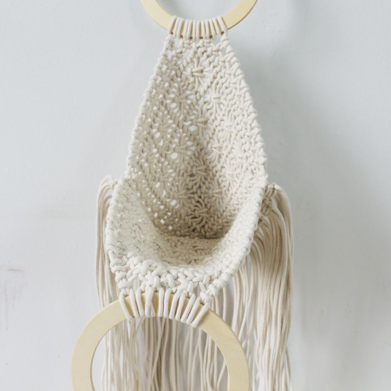 2021 summer new cotton thread craft straw bag Wooden handle diamond cotton thread tassel messenger bag women