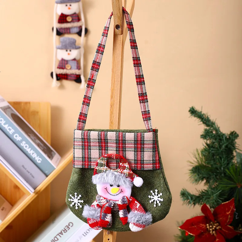 Plaid Cartoon Santa Claus Candy Chocolate Bag Gift Bag Childrens Game Gift Bag Felt Bag Holiday Supplies 241107
