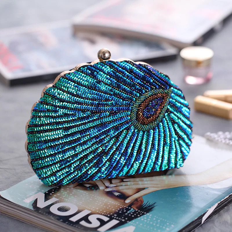 Shell shaped womens clutch bag sequin wallet and handbag er retro embroidery evening bag womens party handbag Z079 241107