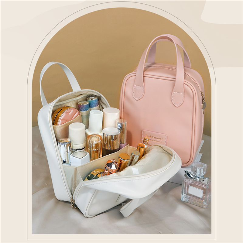 2024 PU Leather Makeup Bag Large Capacity Shell Cosmetic Bag Solid Color Handbag Portable Travel Wash Bag Bathroom Organizer Bag