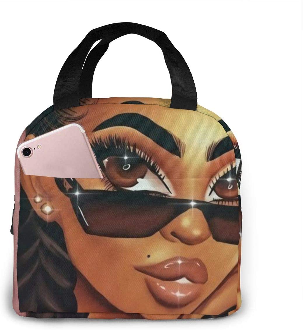 Lunch Bag African American Black Art Girls for Women Girls Kids Insulated Picnic Pouch Thermal Cooler Tote Cute Bento Bag