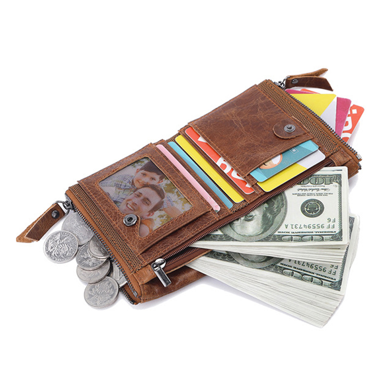 Original Genuine Leather Men's Wallet Luxury Designer Wallets for Men Card Holder Fashion Purse with Zipper Coin Pocket