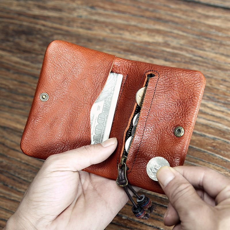 SOUTH GOOSE Genuine Leather Short Wallets For Men Women Coin Purses Card Holder Male Rrtro Handmade Wallet Lady Smart Money Bag