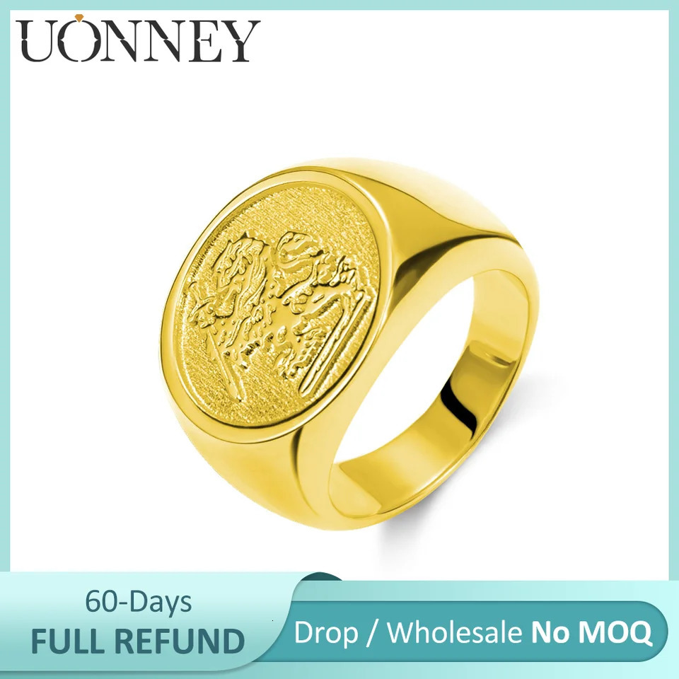 UONNEY Drop Personalized Pure Silver 925 Wax Sealed Family Signature Ring Carving Text Jewelry 241106