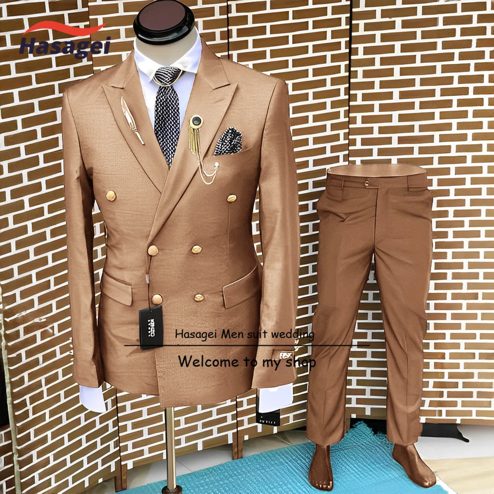 Mens wedding evening gown double-layer jacket and pants 2-piece set business jacket gold button set grooms set 241106