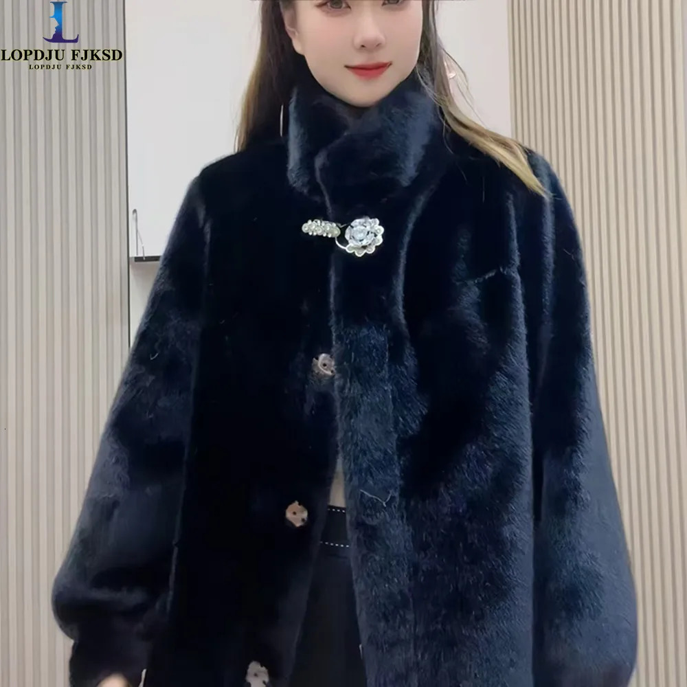 Womens mink coat single chest jacket thick and warm womens clothing high quality O-neck winter 241107