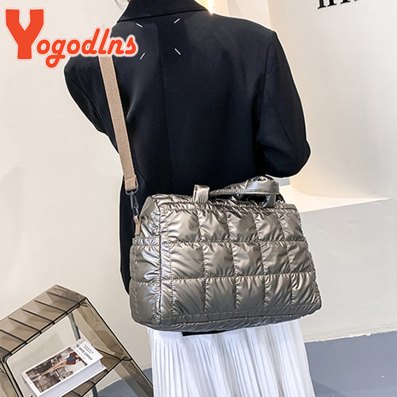 Yogodlns Luxury Space Padded Cotton Handbag Big Capacity Shoulder Bag Waterproof Nylon Bag Travel Down Crossbody Bag Purse Bolsa