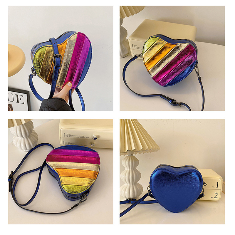 Cute heart contrast color bag for women 2024 new fashion trendy chain crossbody bag personalized shoulder bag Color design Bag