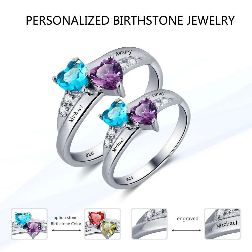 925 sterling silver personalized mother ring with 2-6 hearts customized name engagement commitment ring 241106