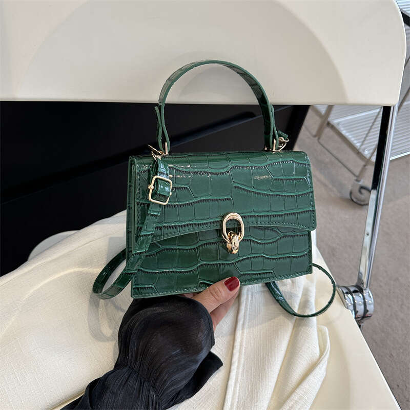 Solid color women's 2023 new crossbody casual hand-held small square temperament stylish single shoulder crocodile pattern bag