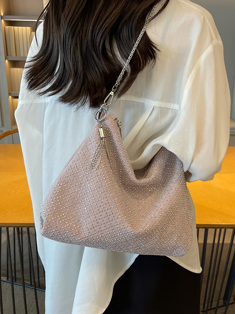 Summer Versatile Chains Single Shoulder Pack Fashion Textured Diamond Large Capacity Commuting Handbag Casual Tote Bag