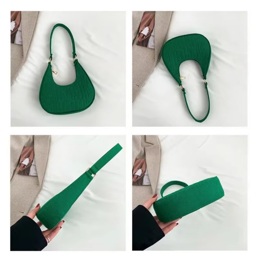 Casual Shoulder Bags Women Felt Stone Pattern Underarm Bag Fashion Exquisite Crescent Saddle Bags Ladies Advanced Armpit Bag