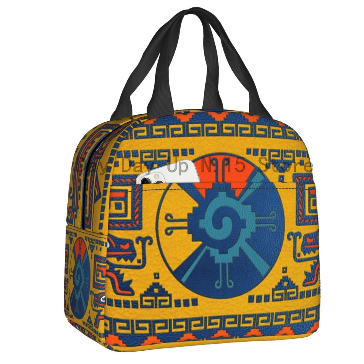 Hunab Ku Mayan Symbol Leather Texture Insulated Lunch Bags for Women Resuable Thermal Cooler Food Lunch Box School