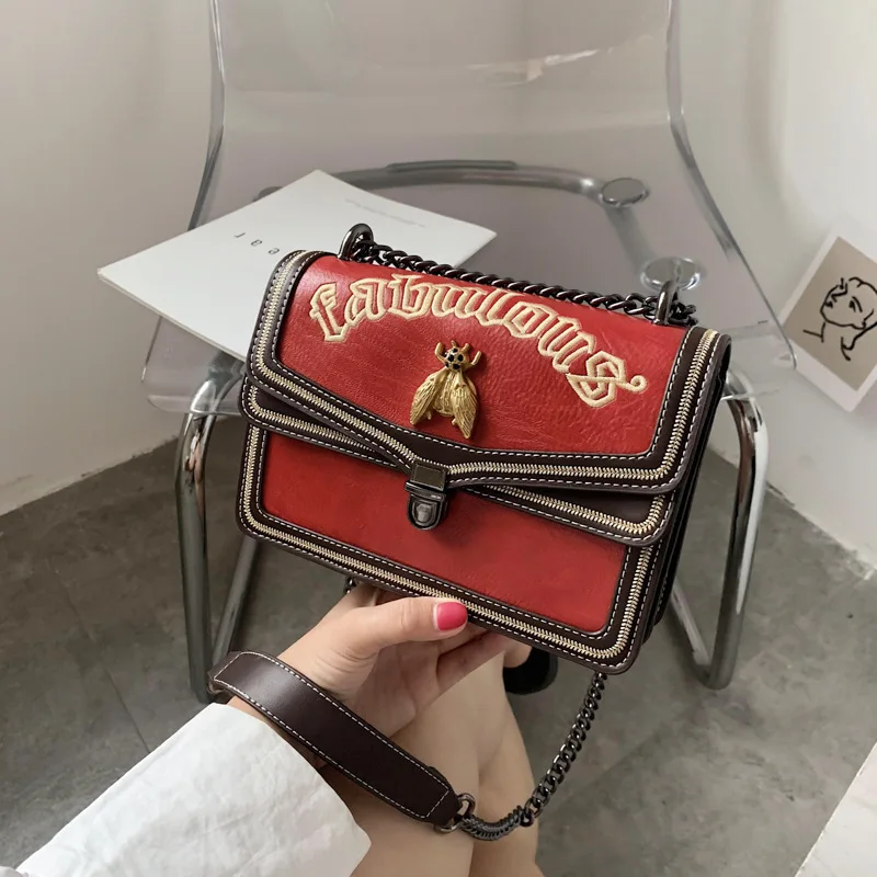 Embroidered Bee Women's Bag Vintage One-shoulder Crossbody Bag