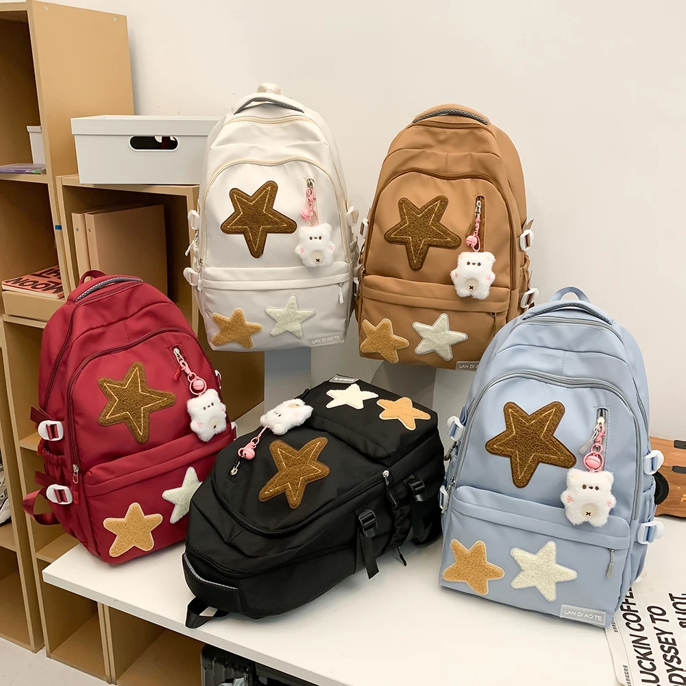 Women Backpack Cute School Bag for Girls Large Capacity Vintage Laptop Backpack Mochilas Star Appliques Travel Outdoor Backpack