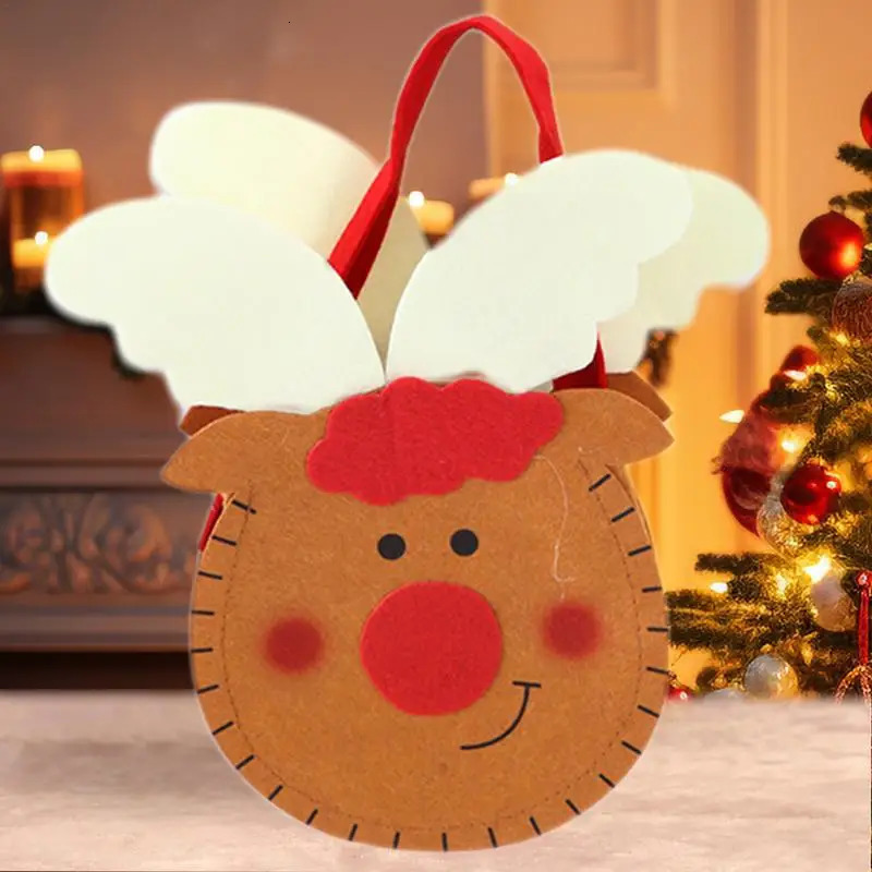 Christmas Candy Bag 3X Cute Favorite Candy Bag Reusable Felt Goodie Container Snowman Christmas Candy Bag Cookie Seasonal Decoration 241107