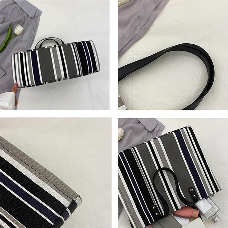 Fashion Large Capacity Canvas Striped Causal Handbag Tote Female Tote Bags Ladies Simple Canvas Purses Women Shoulder Bag