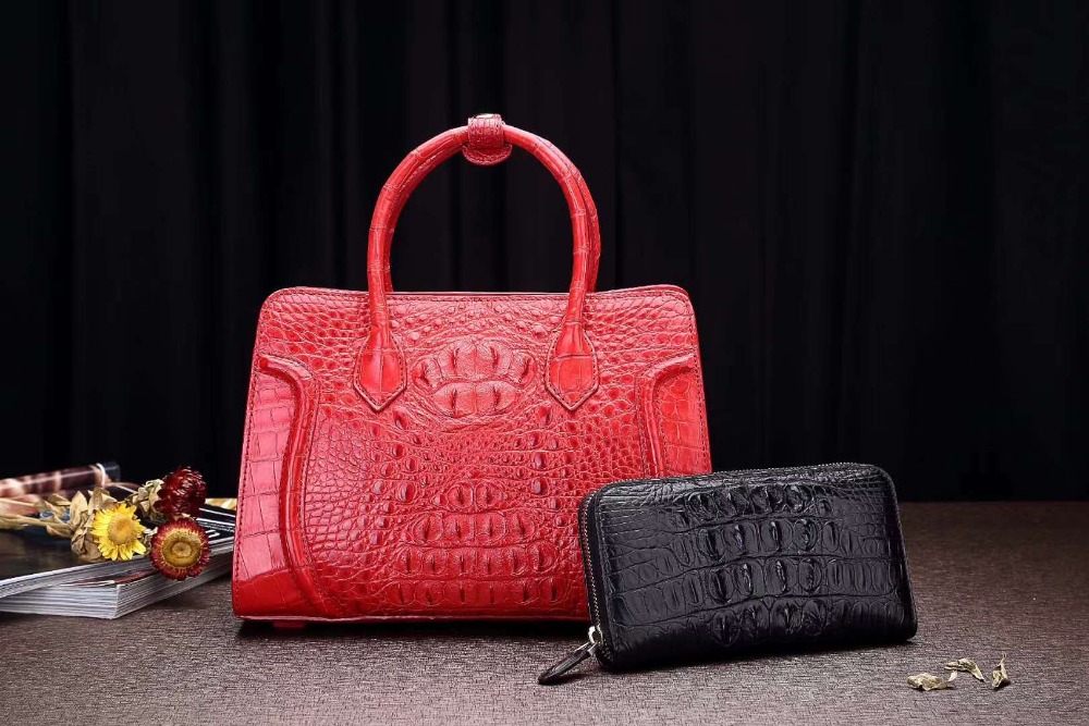 Medium size 100% genuine crocodile skin leather women shoulder bag dark blue color alligator head skin women tote cross body bag