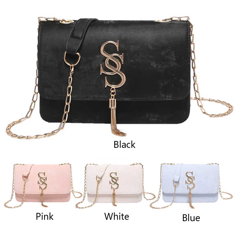 Women PU Flap Shoulder Bag Chic Hobo Bag Large Capacity Fashion Square Handbag Chain Strap with Tassel Decor for Party Vacation