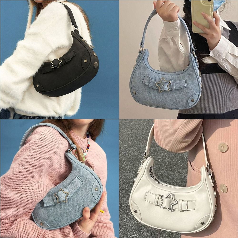 Bags Makeup Lipstick Bags Rivet Half-Moon Shape Cosmetic Bags Korean Purse Wallets Y2k Style Handbags Women Shoulder Bags Star