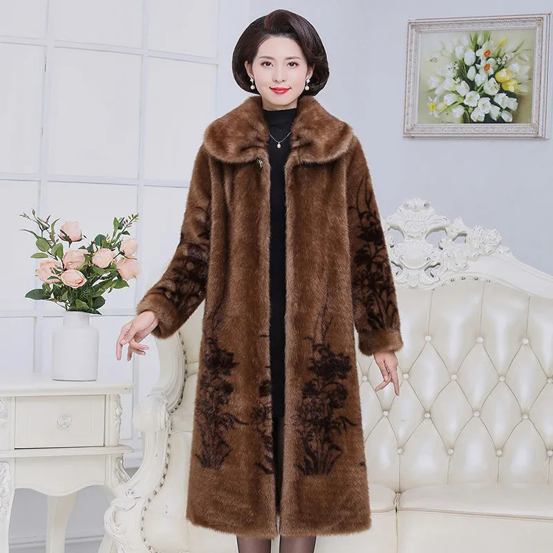 Womens Manteau womens coat Hiver middle-aged and elderly womens mink coat winter loose size 5XL mothers long faux fur warm jacket 68 241107