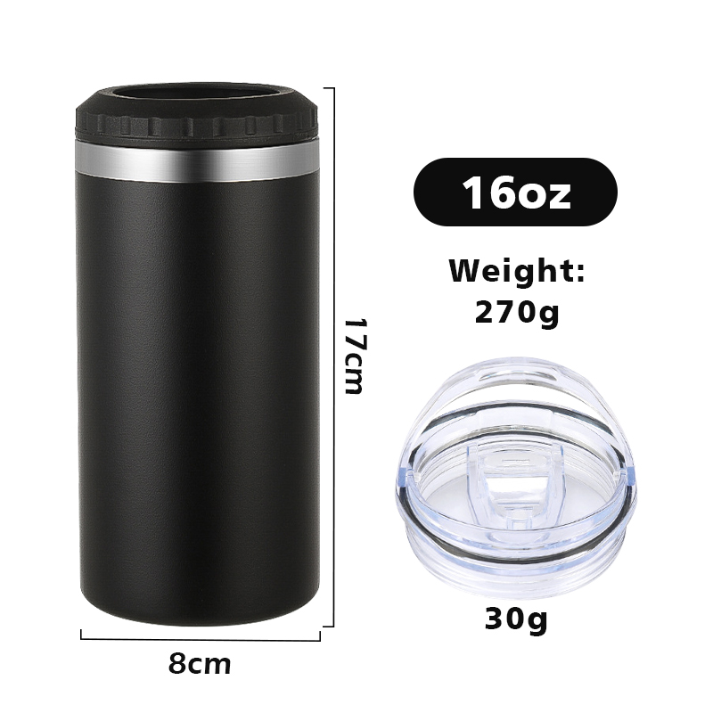 4 in 1 16oz Can Cooler Straight Tumbler Stainless Steel Can Insulator Vacuum Insulated Bottle Cold Insulation Can with 2 lids - view 6