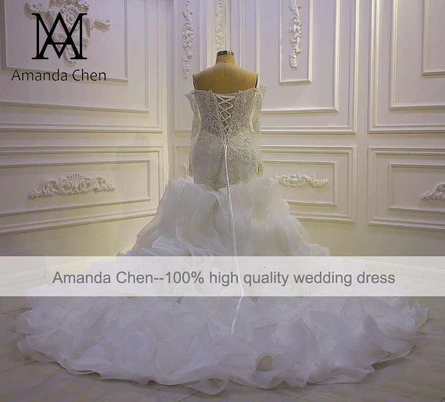 African Morden Off Shoulder Long Sleeve beading Mermaid Wedding Dress