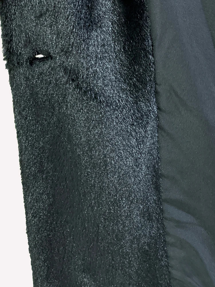 Sapphire autumn fluffy warm soft black faux mink coat jacket womens single chest loose casual Korean fashion 241107