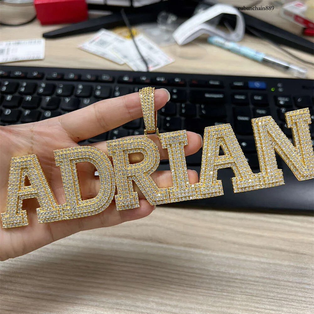 Vermeil Sterg Sier Necklace Hip Hop Fine Jewelry Iced Out Vvs Moissanite Dia Initial Letters Pendant Necklaces Men